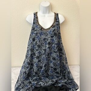 Ana & Kate Kaftan Womens One Size Blue Floral Print Short Sleeve Maxi Jewel I2​​